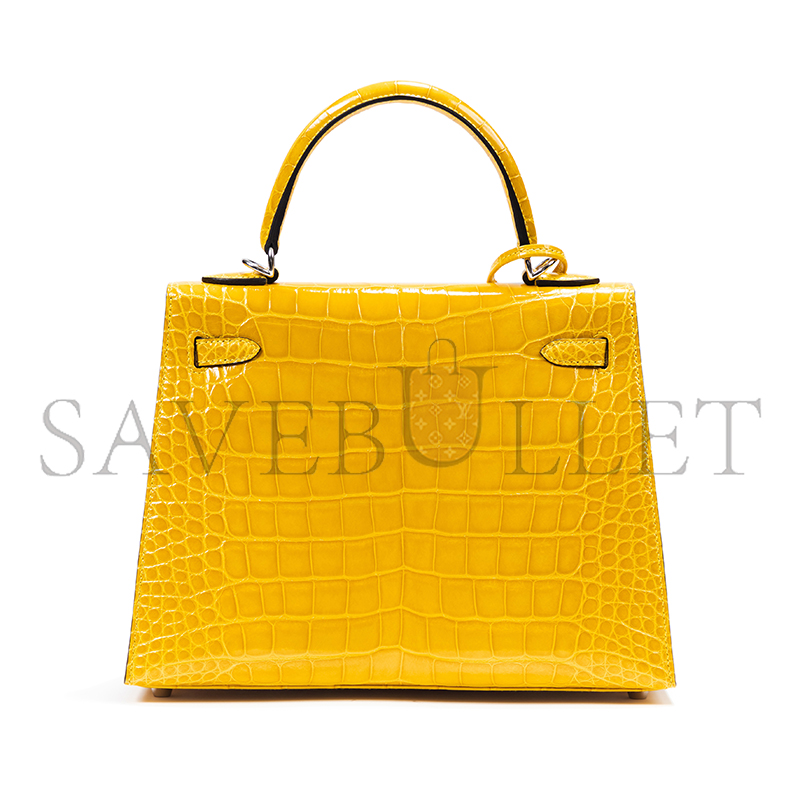 H**mes master kelly 25 nile crocodile leather amber yellow silver buckle (25*17*7cm)
